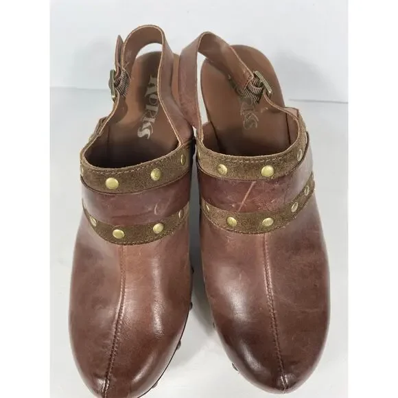 orks Women's Brown Leather Clog Heel Size 8M Q42923 - Picture 7 of 9